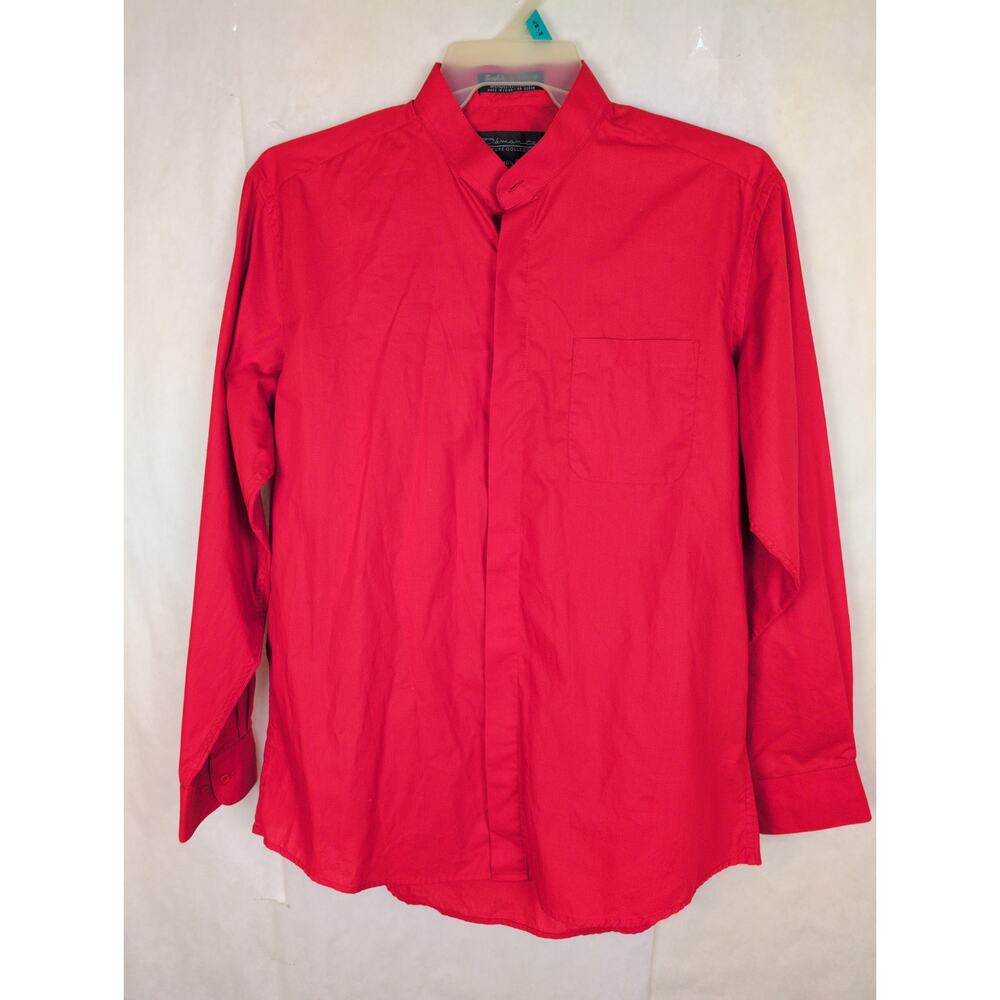 Damante couture red collarless button up dress shirt size 16.5 Classic Career